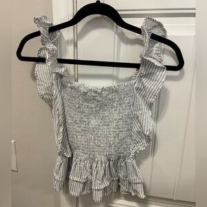 Smocked blue and white shirt